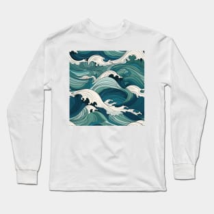 Ephemeral Crests: Hokusai Waves Reimagined Long Sleeve T-Shirt